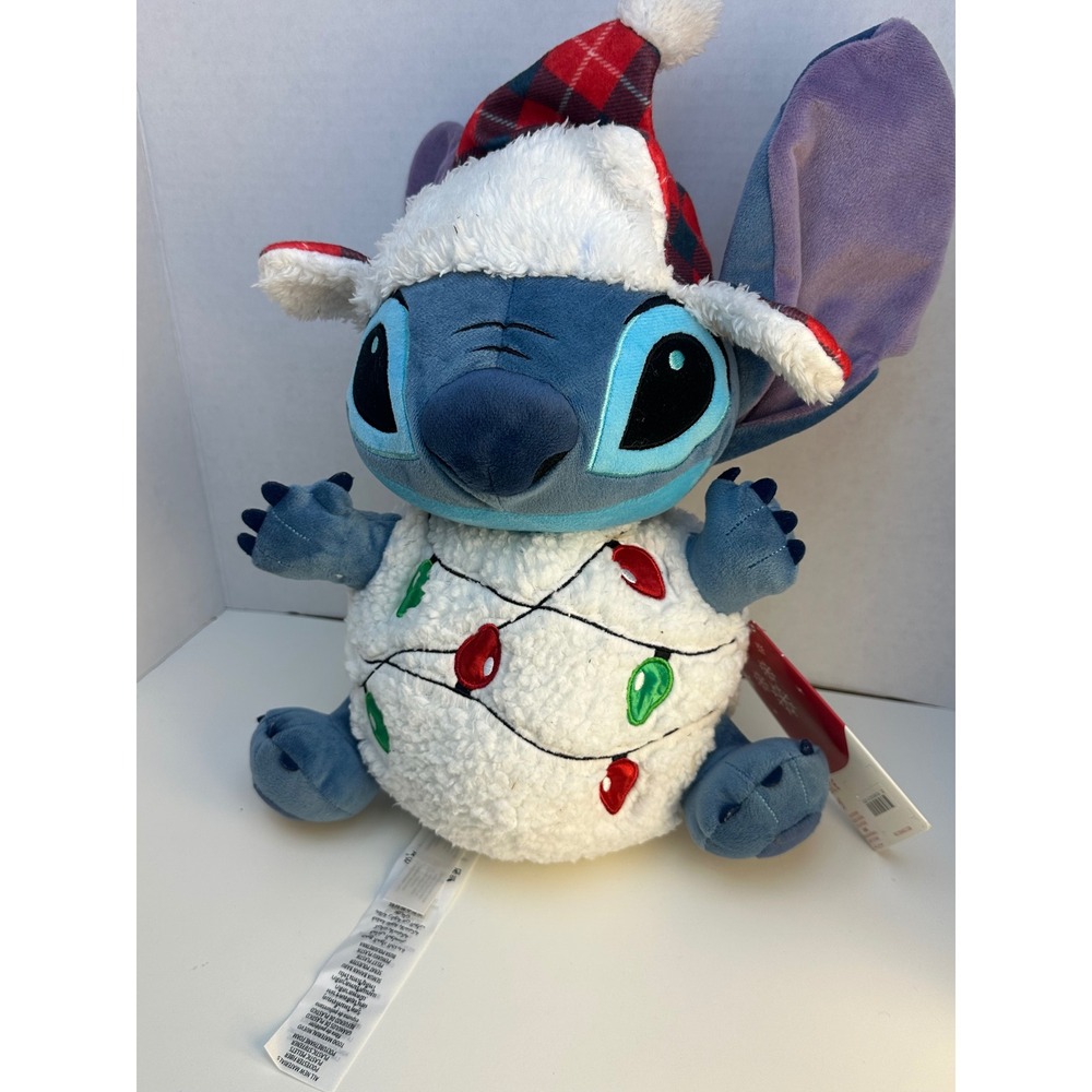 Disney Stitch Christmas Light Up Plush Holiday Plaid Santa Hat 12 Inch NWT